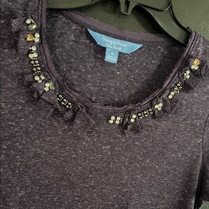 Simply Vera Vera Wang Dark Purple Embellished Long Sleeve Top